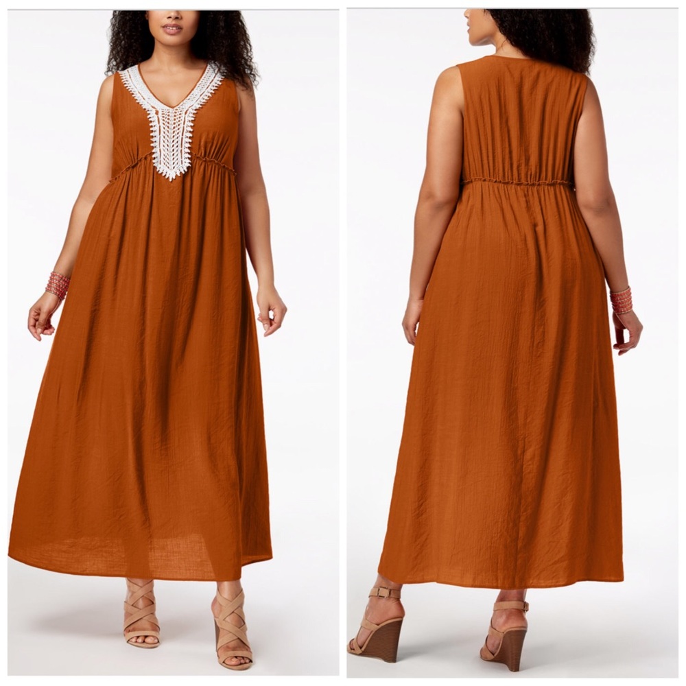NY Collection Orange Crochet Trim Maxi Dress 3XP - Picture 1 of 7